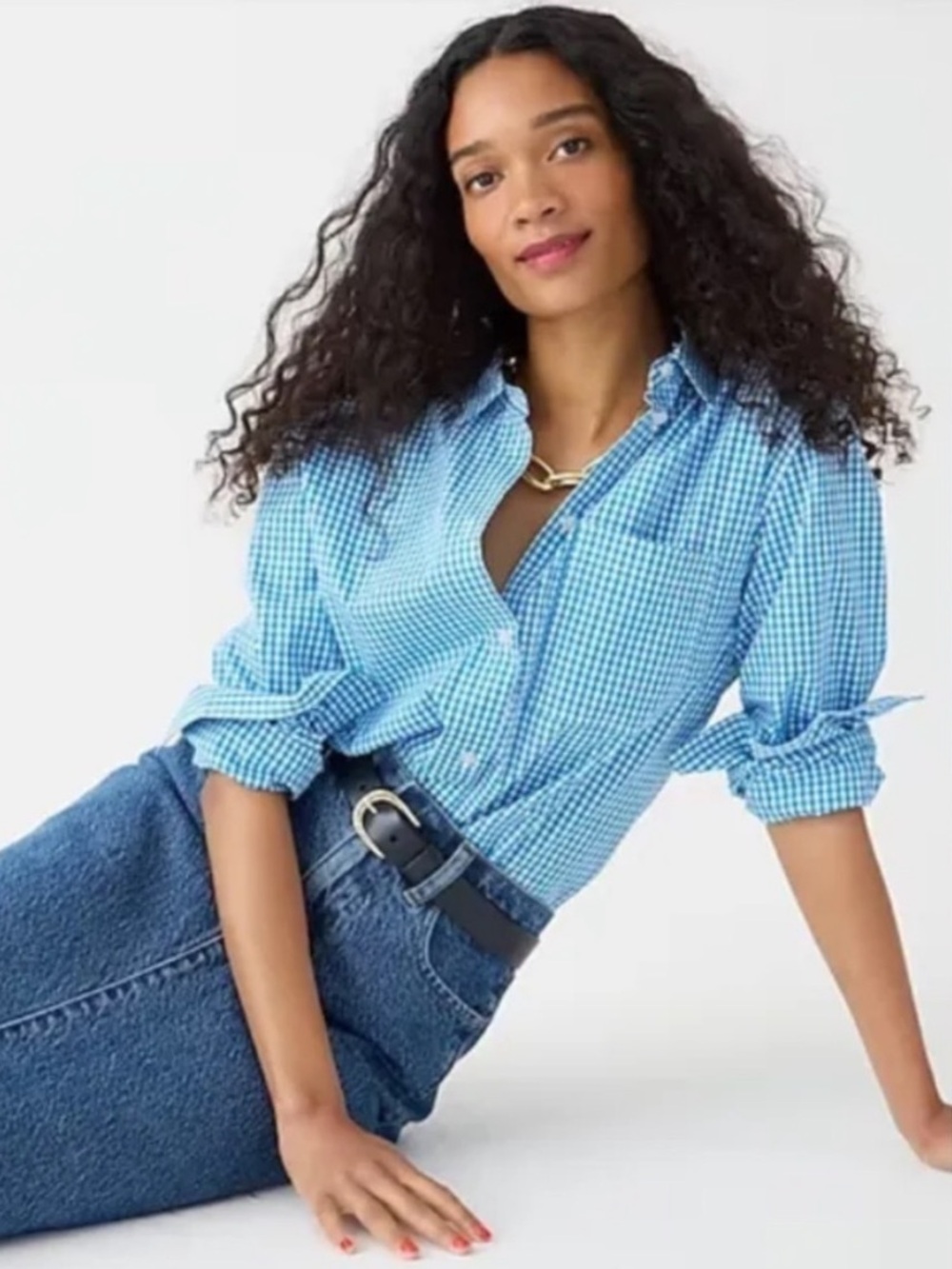 J. Crew Womens Garçon organic cotton poplin shirt in gingham Blue White BU084 - Picture 4 of 12